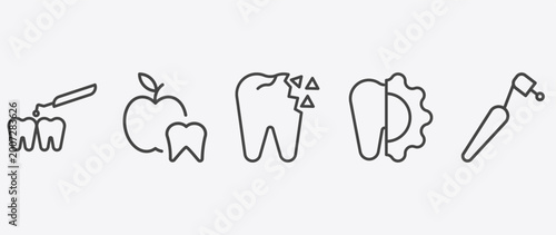 Foto dental health icon set with dentist, holed tooth, apicoectomy, dentists drill to