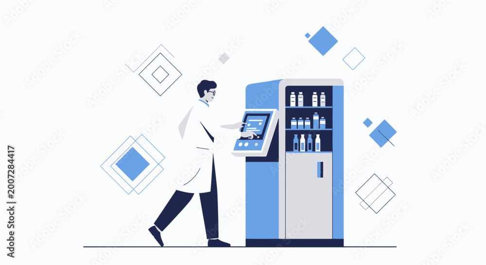 Fototapeta premium Pharmacist Using Automated Dispensing Machine for Medication Management and Patient Care