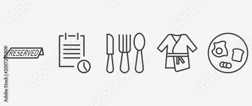 Foto hotel and restaurant icon set with reservation, restaurant, bathrobe, breakfast
