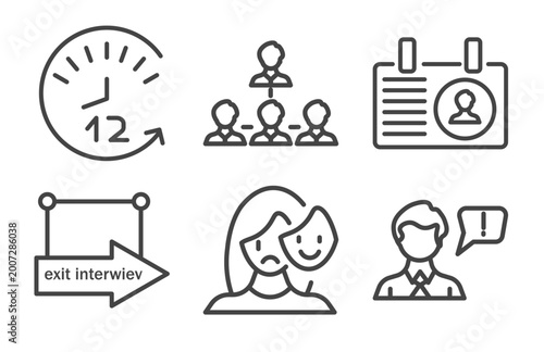 Fotografie human resources icon set with 12 hours, company structure, exit interview, griev