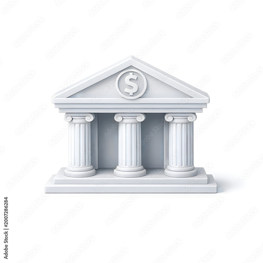 Obraz premium 3d white bank building icon with dollar sign and classical columns isolated on white background