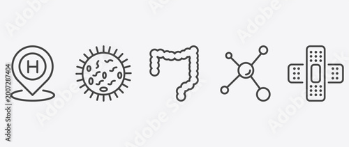Tableau sur toile medical and healthcare icon set with germs, colon, molecular configuration, stic
