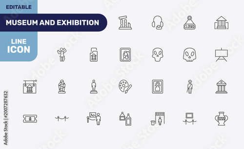 Obraz na plátne museum and exhibition icon set with relics, audio guide, closed, porcelain signs