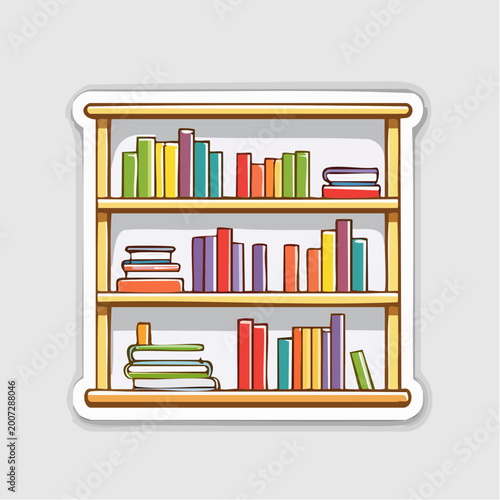 Cartoon Bookshelf with Colorful Books