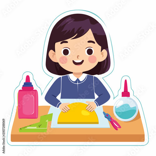 Child crafting with glue and scissors