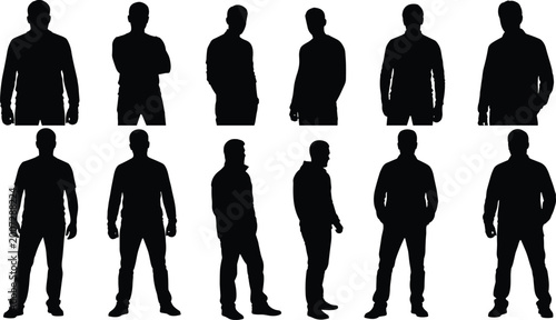 Schilderij op canvas Silhouette collection of diverse standing human figures in various poses, gestur
