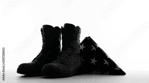 Military boots and folded American flag, symbolizing sacrifice