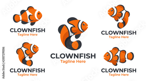 Obraz na płótnie This playful clownfish logo symbolizes fun and liveliness, suitable for marine-themed businesses, educational materials, or aquatic leisure activities