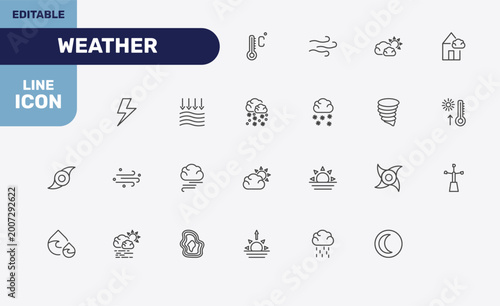 Slika na platnu weather icon set with degree, breeze, subtropical climate, waning moon signs in
