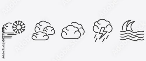 Canvastavla weather icon set with altostratus, cumulus, thunderstorm, tsunami signs in flat