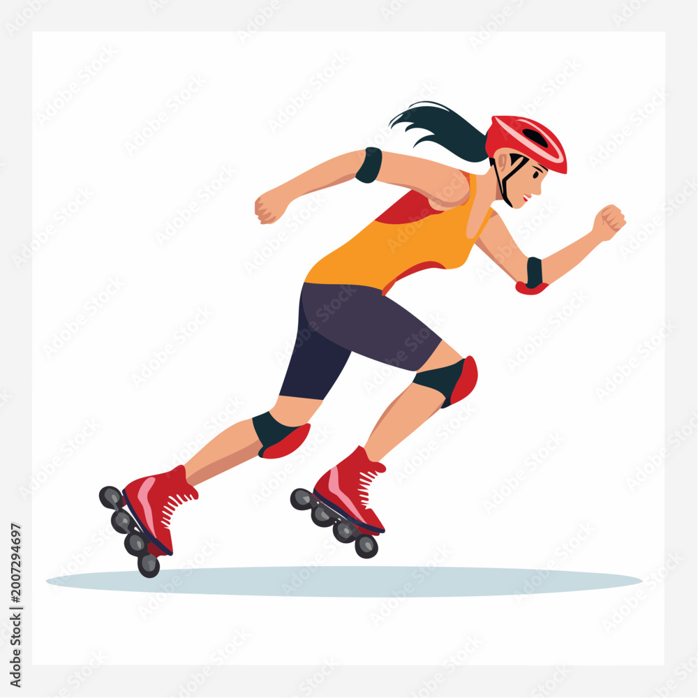 Obraz premium Woman Rollerblading with Protective Gear