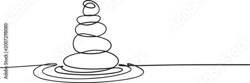 Minimalist continuous line stacked stones zen balance meditation spa concept abstract single line drawing modern outline illustration
