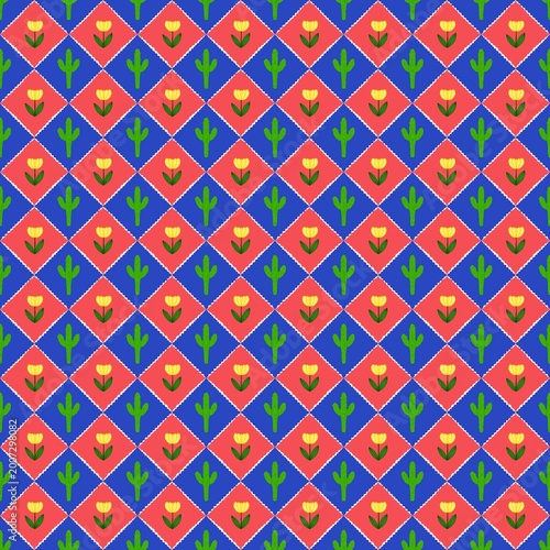 Pattern decorated with flowers and cactus