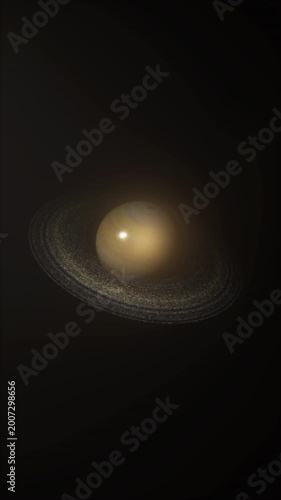 Rotating Saturn Planet in Space with Rings Animation