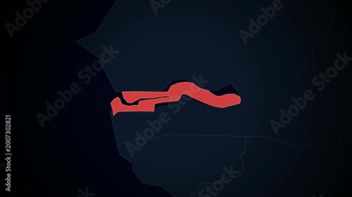 3D map zoom into Gambia, West Africa location animation