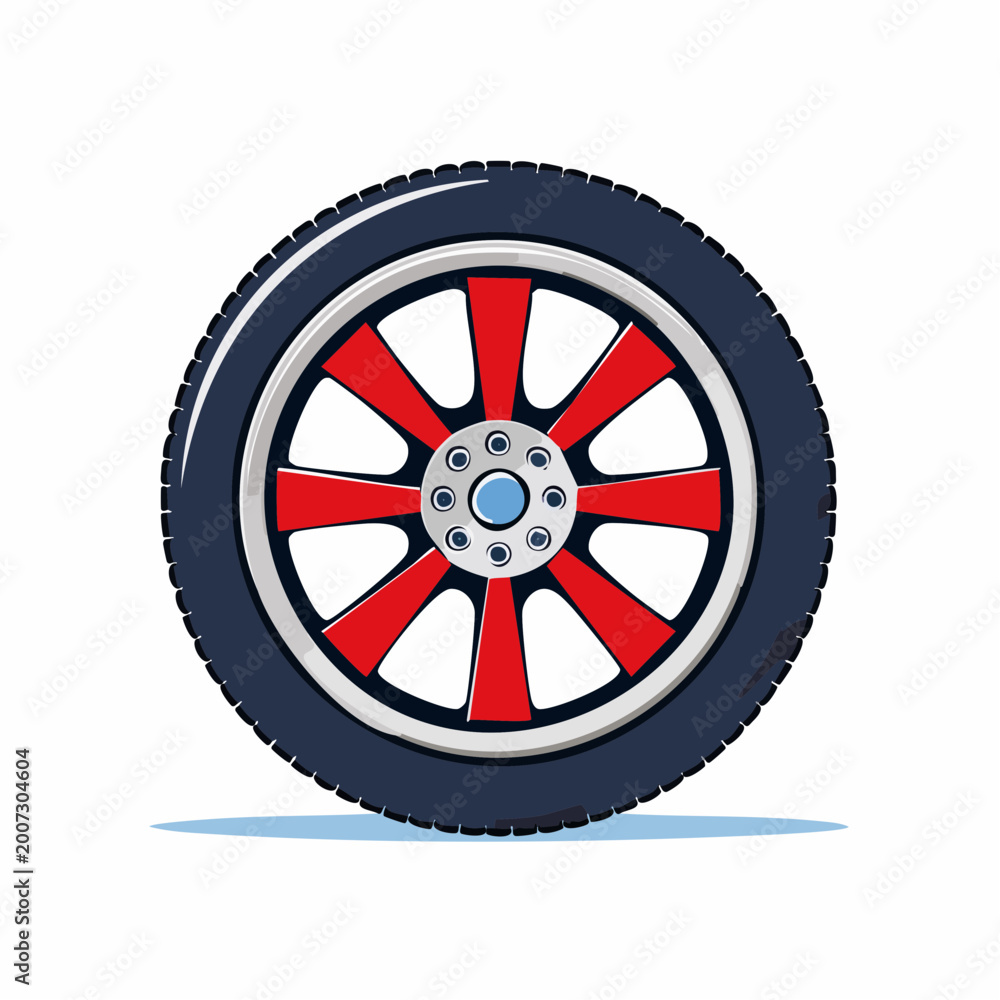 Fototapeta premium Red and Silver Alloy Car Wheel with Tire