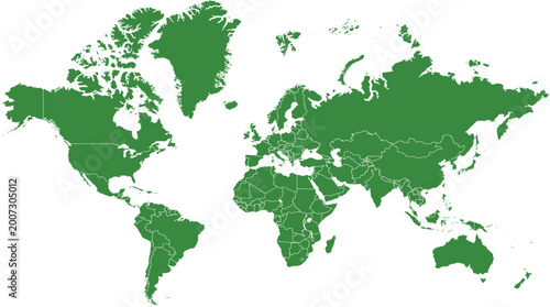 Cuadro en lienzo Green map of the world continents.