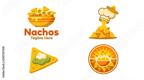 Obraz na płótnie This fun logo features nachos with toppings, perfectly suited for restaurants or food brands, exuding excitement and deliciousness ideal for culinary ventures and food lovers