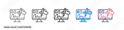 Digital Signature Icon In 5 Different Styles Set Collection.   