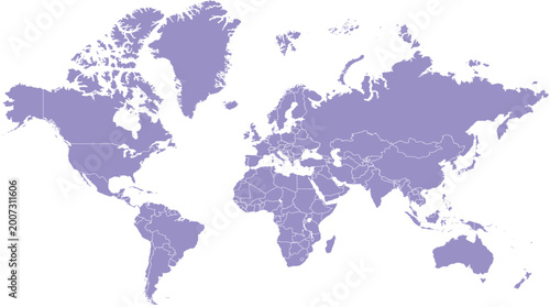 Foto A purple world map on white background.