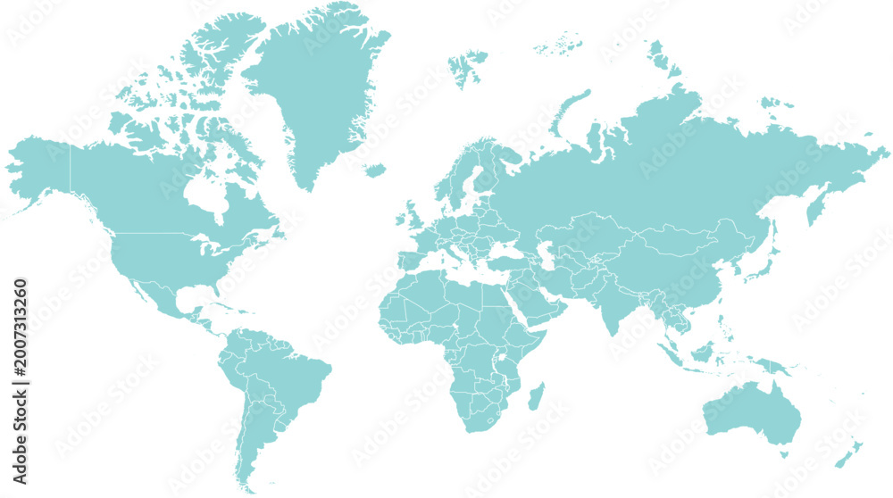 Obraz premium Teal world map