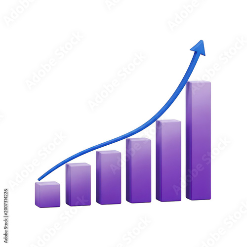 Free Download 3 d purple bar chart with rising blue arrow isolated on a transparent background - GFXLoad