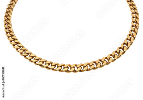Heavy gold cuban link chain necklace, interlocking links, polished metallic sheen, luxurious men's accessory, statement piece, isolated on transparent background.