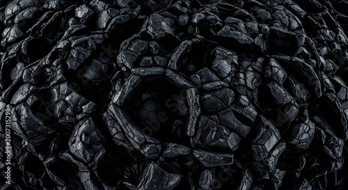 Dark Abstract Organic Texture with Deep Cavities and Jagged Edges.