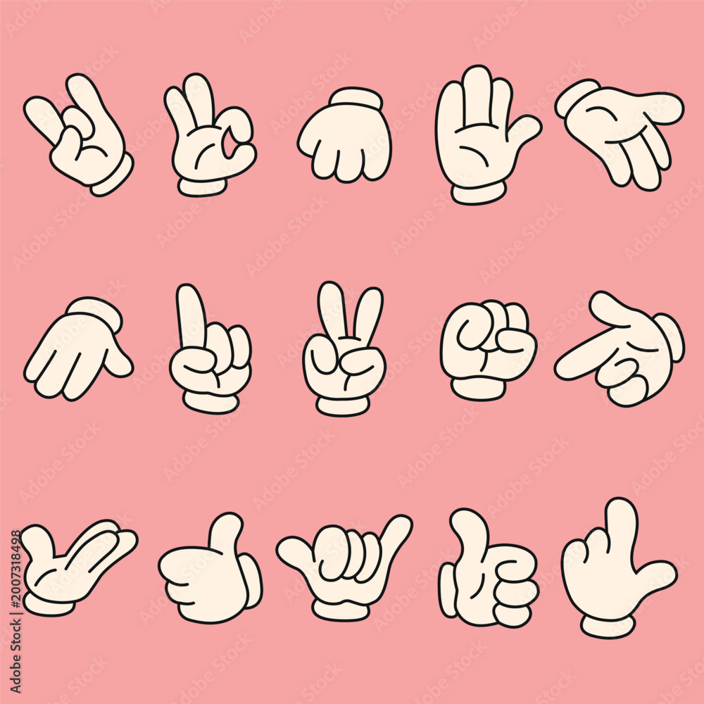 Fototapeta premium Variations of various cartoon-style hand gestures