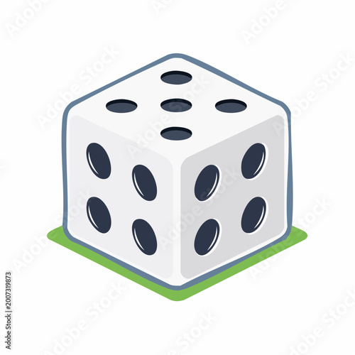 White Dice with Blue Outline on Green Surface