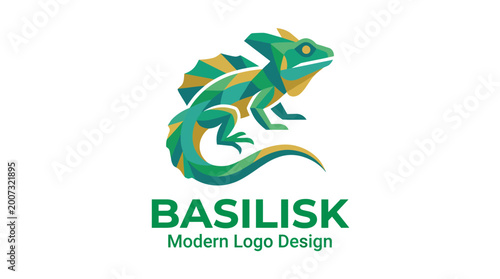Tableau sur toile This vibrant logo features a stylized basilisk lizard combined with modern geometric shapes, perfect for branding or logo design in creative industries