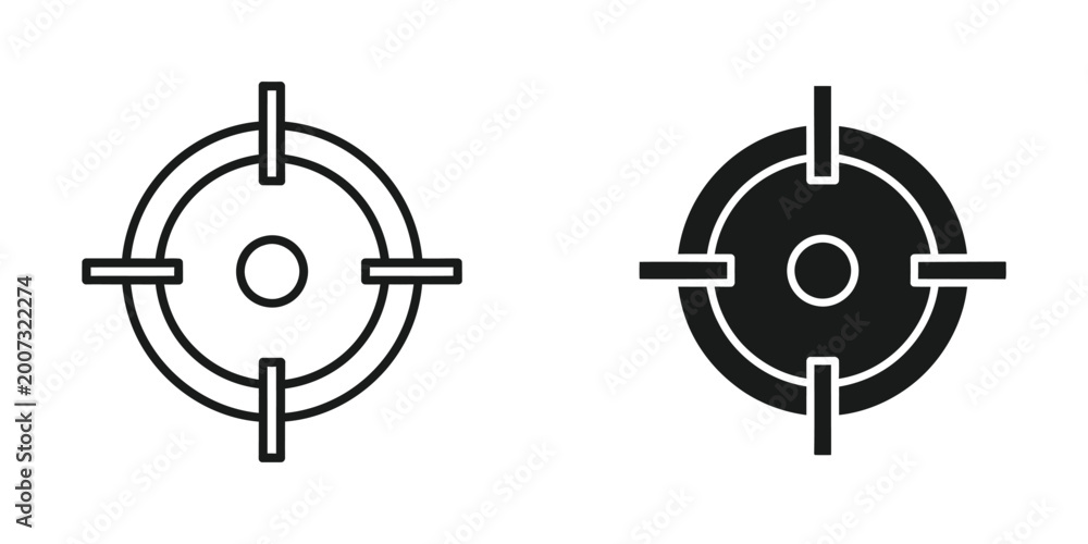 Fototapeta premium Simple crosshair target with filled center icon design