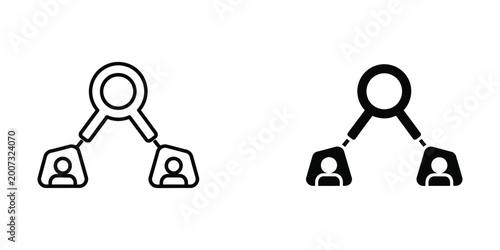Bild auf Leinwand Magnifying glass examining two person icons