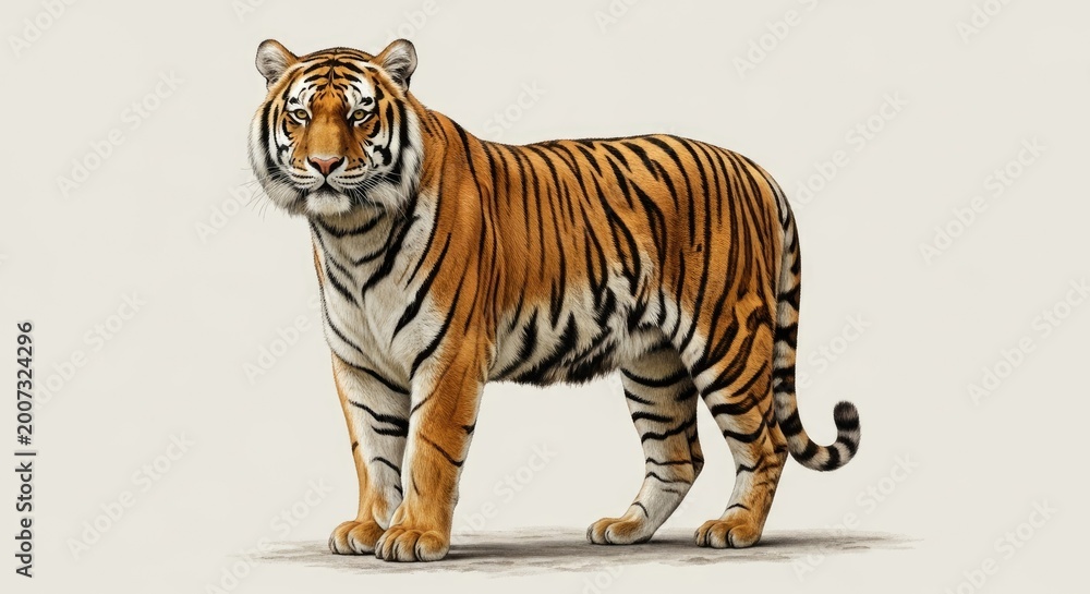 Obraz premium A fierce wild tiger stands with pride showing its orange fur and black stripes while looking forward with intensity as a powerful predatory animal representing strength and beauty in the natural