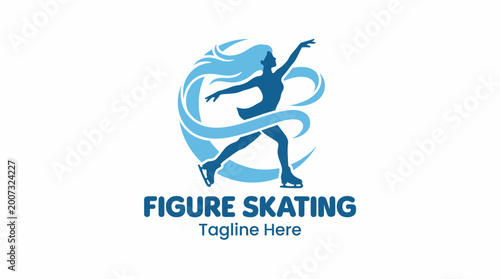 Tableau sur toile This captivating logo showcases an elegant figure skater in motion, representing art and athleticism of ice skating, ideal for skating rinks and competitions