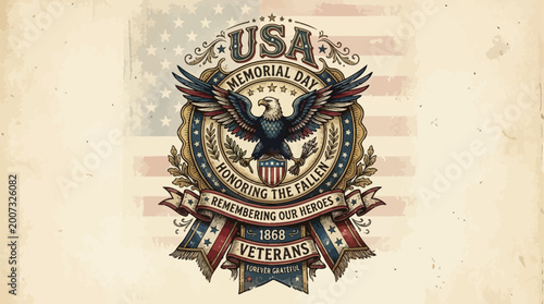 Memorial Day patriotic badge with eagle and American flag