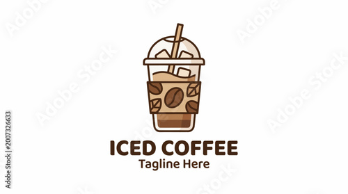 Foto This charming logo showcases a graphic of a refreshing iced coffee drink, illustrating the cool and invigorating nature of iced beverages for coffee enthusiasts