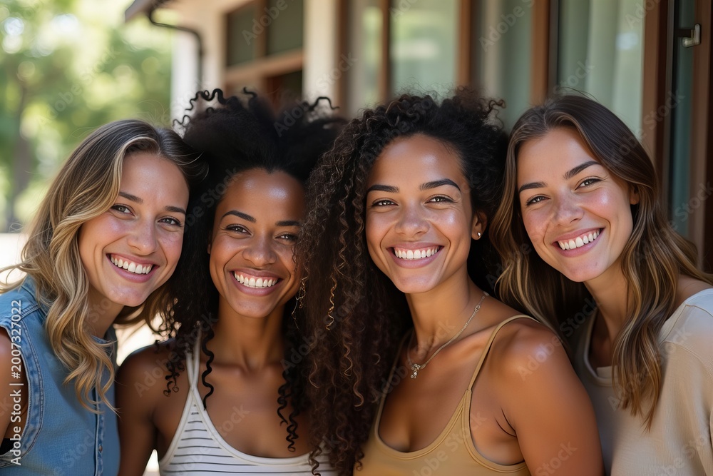 Fototapeta premium United in Diversity: Celebrating American, Caucasian, Hispanic, and Asian Unity, Happiness, and Friendship