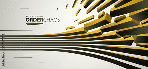 Fotografi Debris particles exploding in chaos vector abstract background, entropy is rising to decay and disorder, elements flying in motion, 3D wallpaper