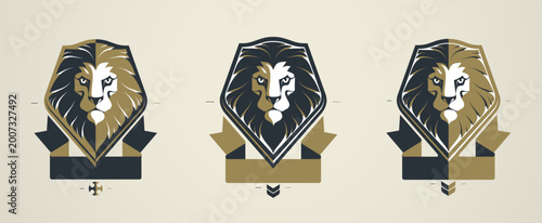 Foto Aggressive lion predator emblem set representing strength, dominance and wild instinct, perfect for sports teams, gaming, esports logos and brand identities