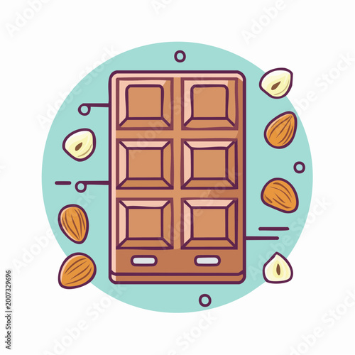 Chocolate bar with almonds and hazelnuts illustration