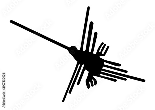 The Hummingbird Nazca Lines, silhouettes isolated on white background