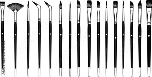Tableau sur toile Professional Artist Paintbrush Set Featuring Various Bristle Shapes Including Fa
