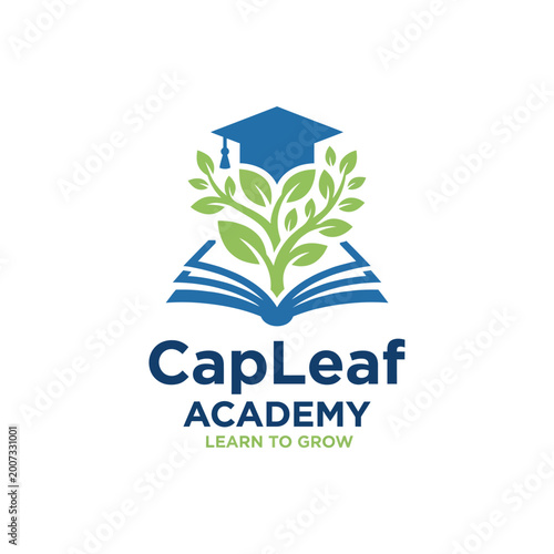 This logo features an open book intertwined with leaves beneath a graduation cap, symbolizing growth, knowledge, and education for those eager to learn and grow.