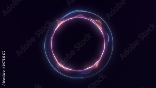 Abstract pink glowing energy ring with fluid neon plasma waves and soft luminous particles on dark futuristic background, seamless digital motion loop