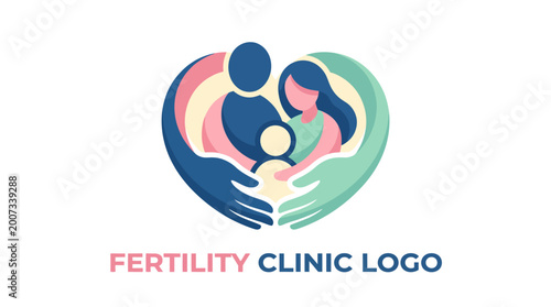 Photos This image portrays a nurturing logo illustrating a family within heart-shaped hands, emphasizing care, love, and support in the journey of fertility and growth
