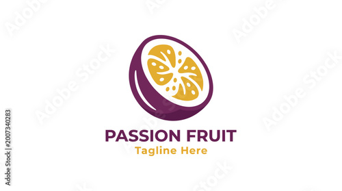 Tableau sur toile This colorful passion fruit logo showcases a half-cut fruit design, symbolizing freshness and vitality, ideal for food-related brands or products that invoke vibrant experiences