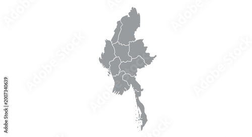 Cuadro en lienzo A grayscale map depicts the political boundaries of myanmar showcasing its state