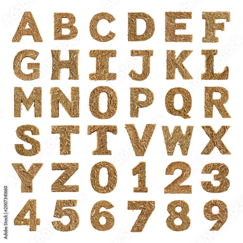 thick sawdust shaped letters and numbers isolated on a white transparent background