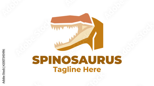 Foto An imaginative logo featuring a Spinosaurus head in a modern style, aimed at conveying excitement and creativity for products or services related to dinosaurs and adventures